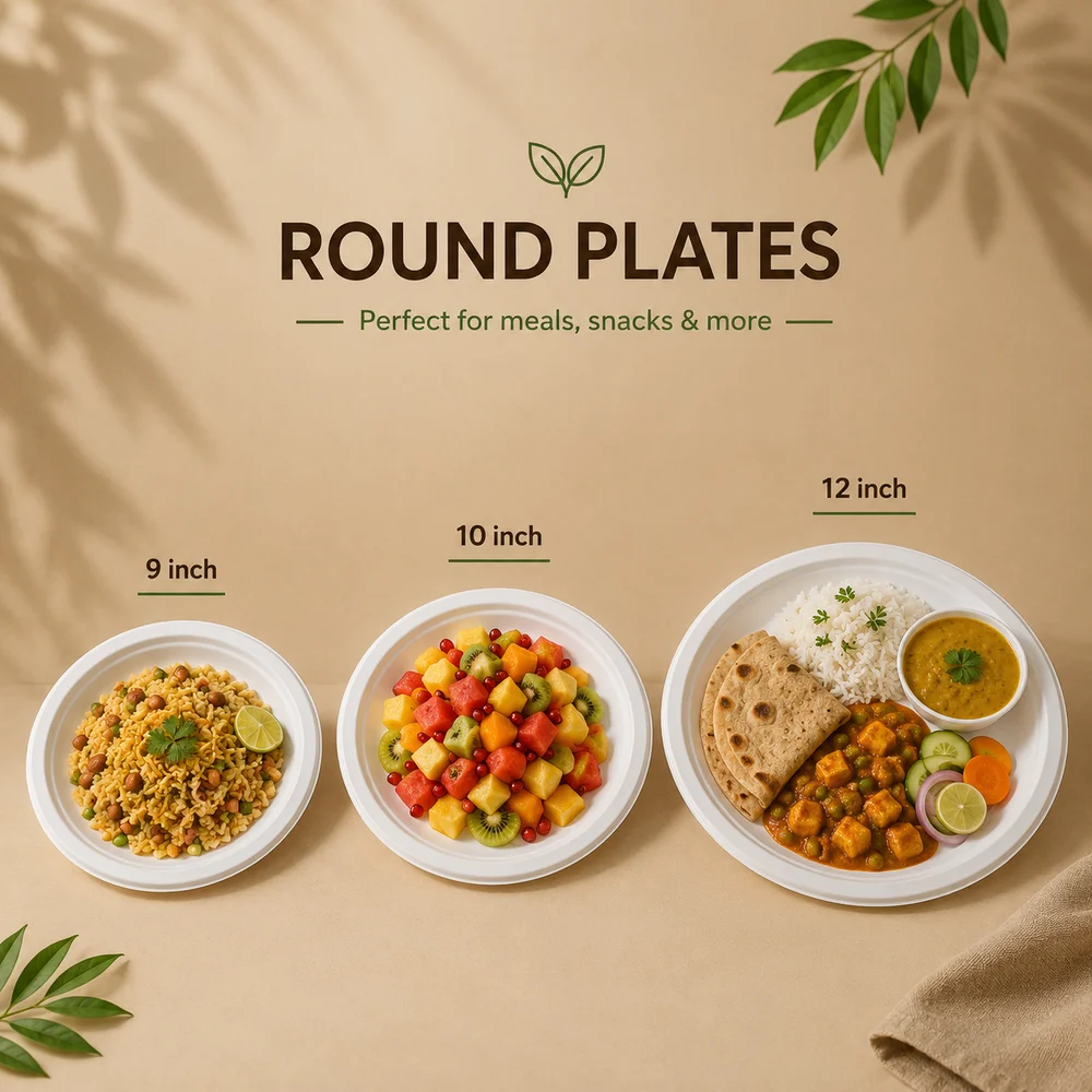 9 Inch, 10 Inch & 12 Inch Bagasse Plates Eco-Friendly Disposable Tableware