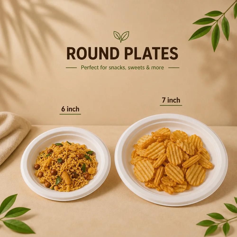 6 Inch & 7 Inch Round Bagasse Plates Biodegradable Sugarcane Tableware