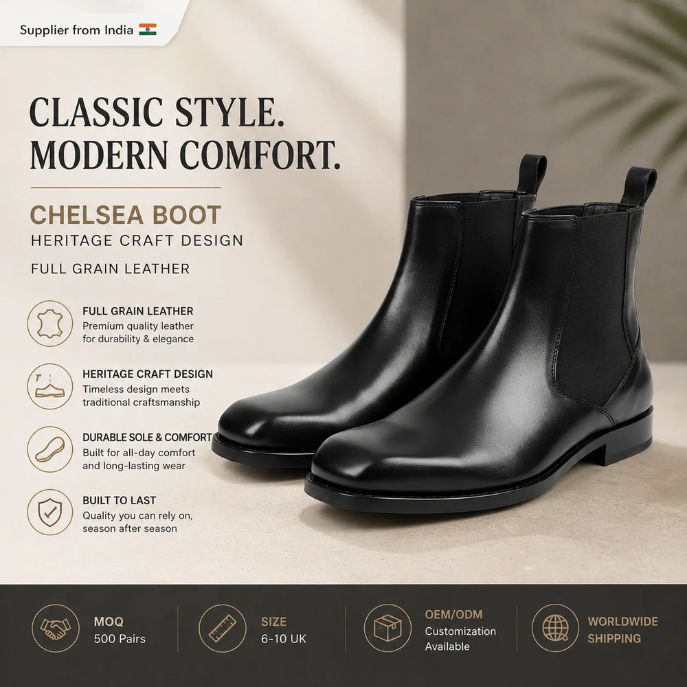 Chelsea Boot Heritage Craft Design Full Grain Leather MOQ 500 Pairs Size 6-10 UK